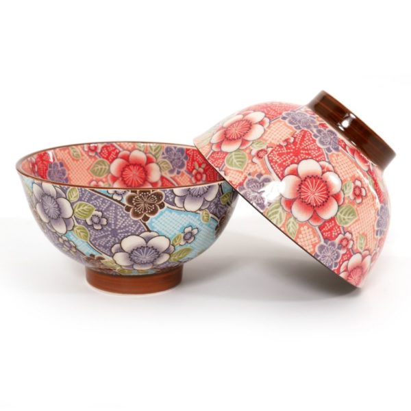 duo-de-bols-de-riz-traditionnels-japonais-avec-motifs-de-fleurs ...